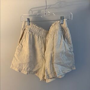 H&M Cream High-Waist Linen-Blend Shorts
